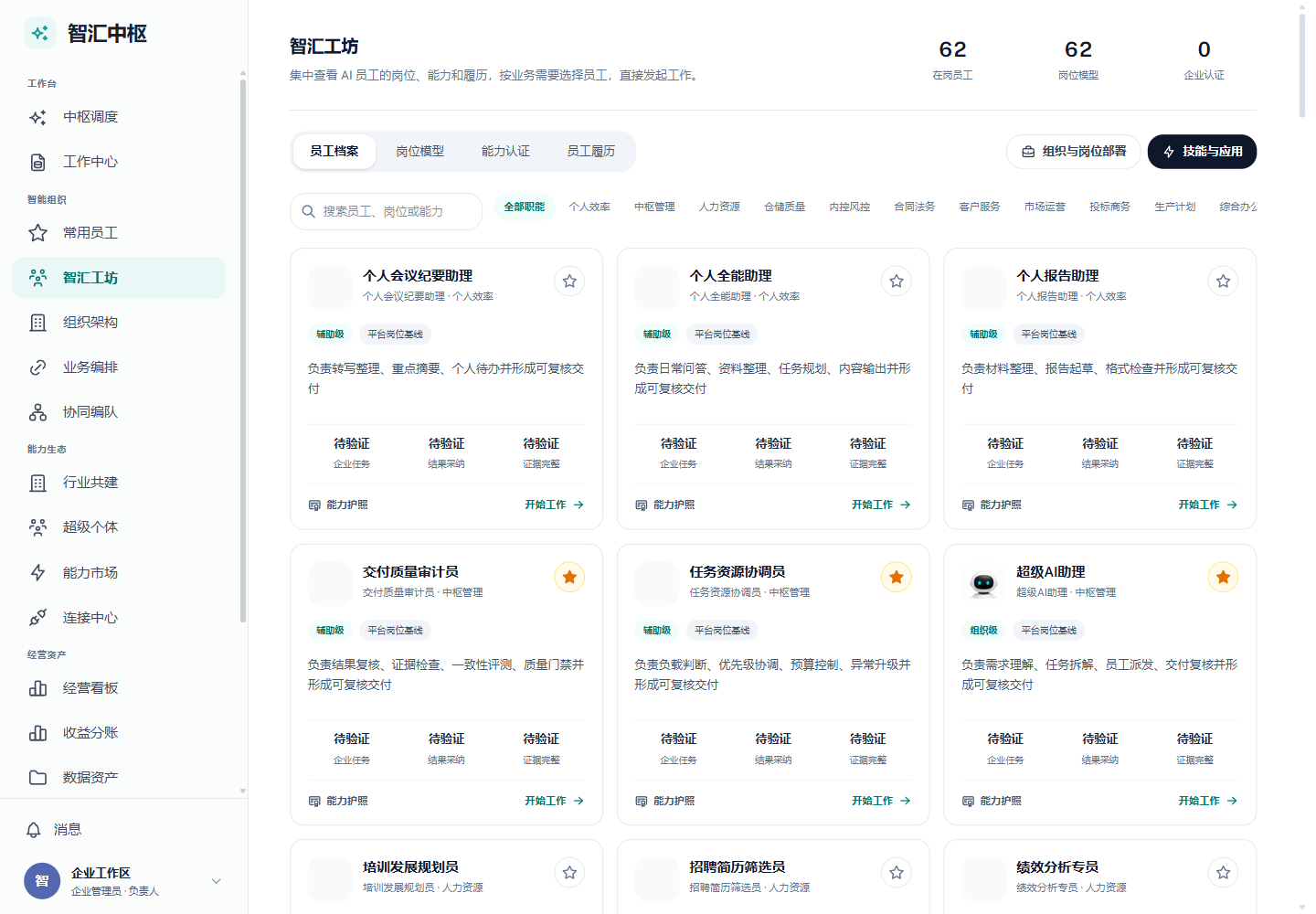智汇中枢的对应产品界面